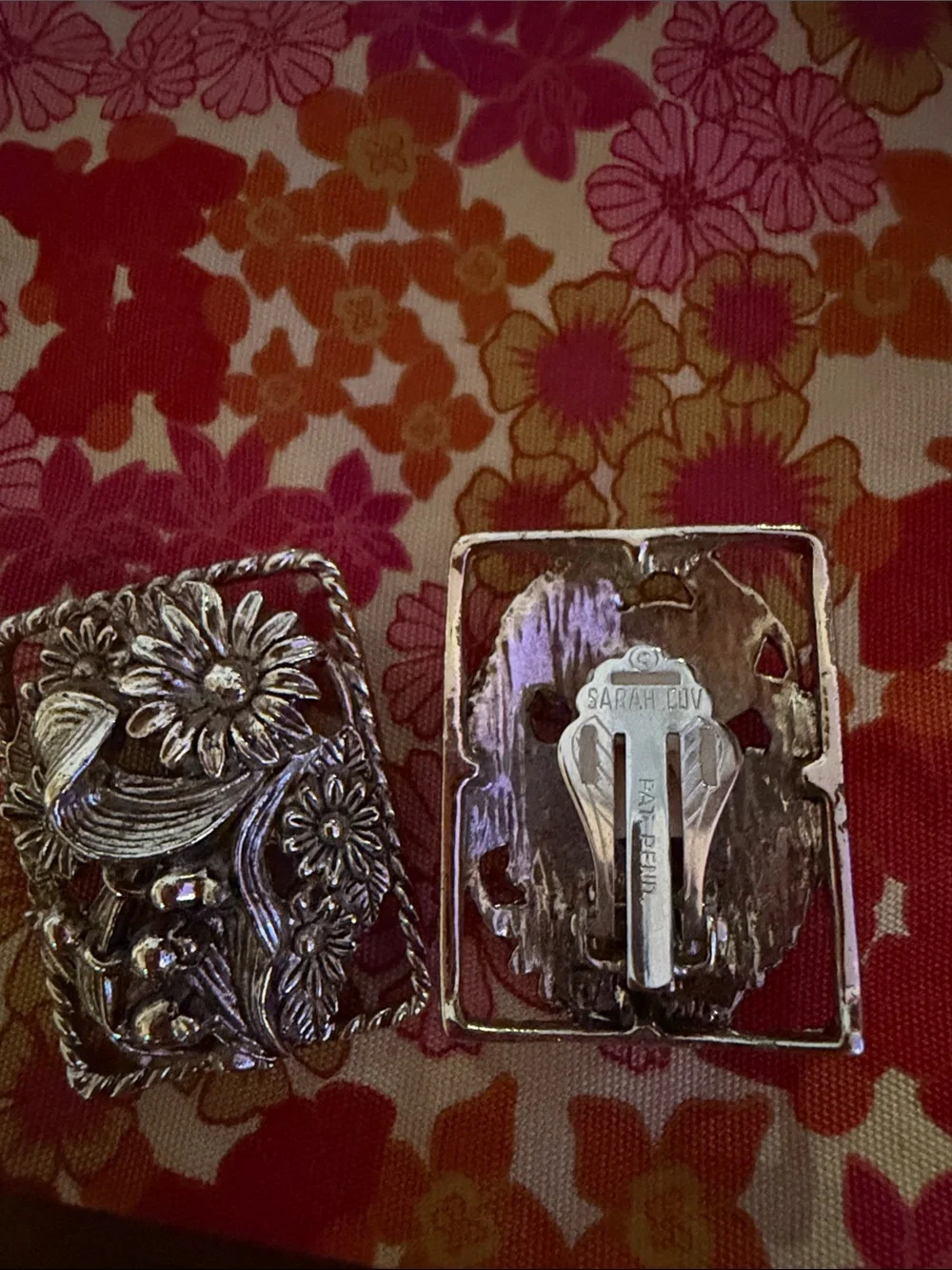 Sarah Coventry vintage antique Floral Rectangle Clip-On Earring